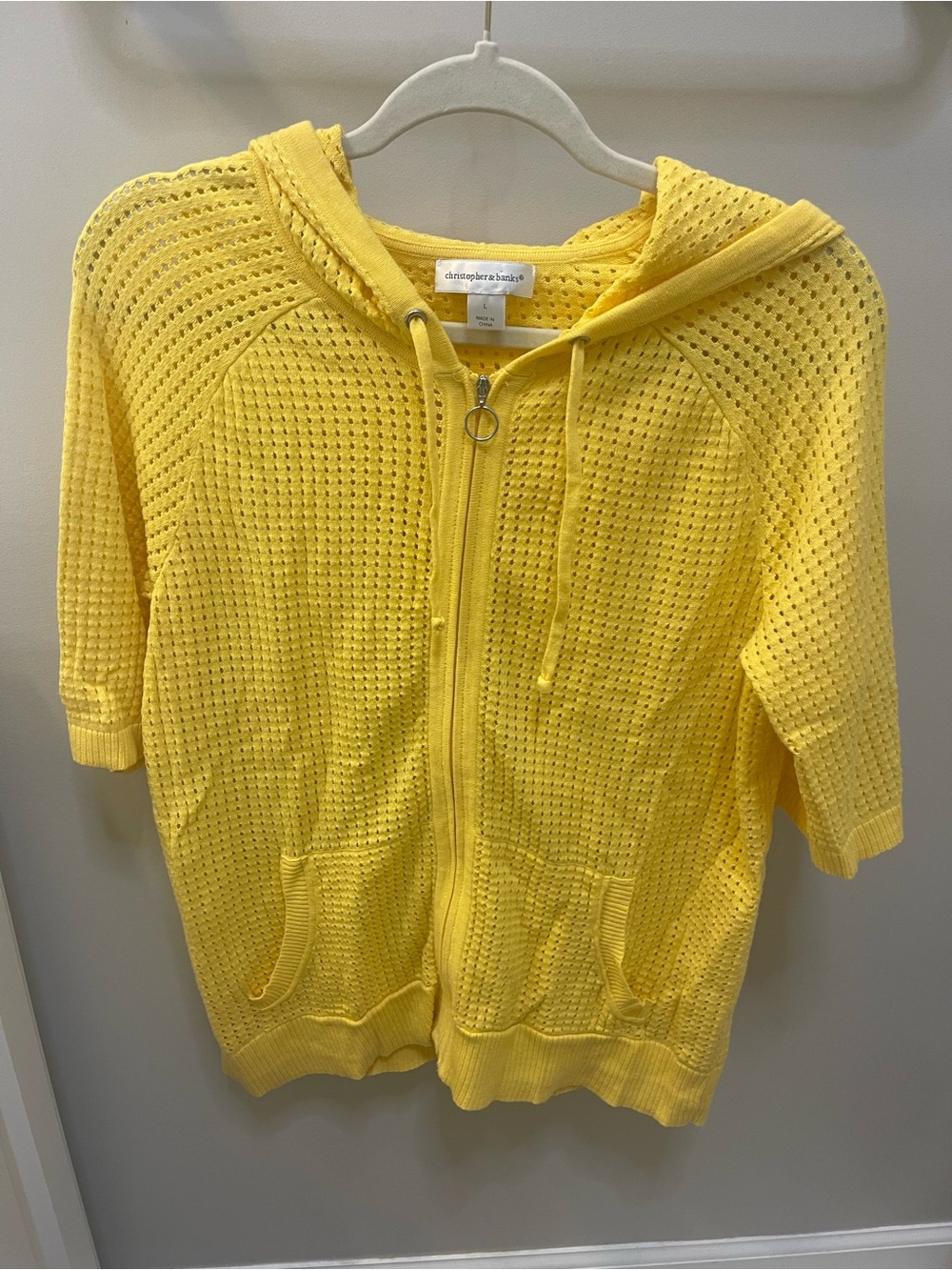 Christopher & Banks Bright Yellow Mesh Zip Hoodie